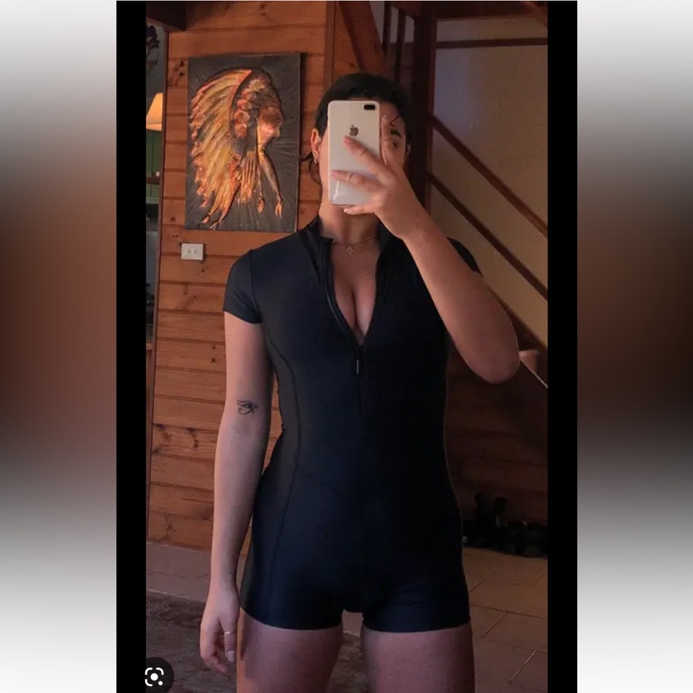 Black Short Sleeve Zip-Front Romper Jumpsuit